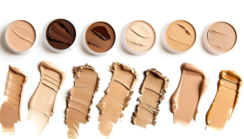 Foundation swatches in different shades and textures